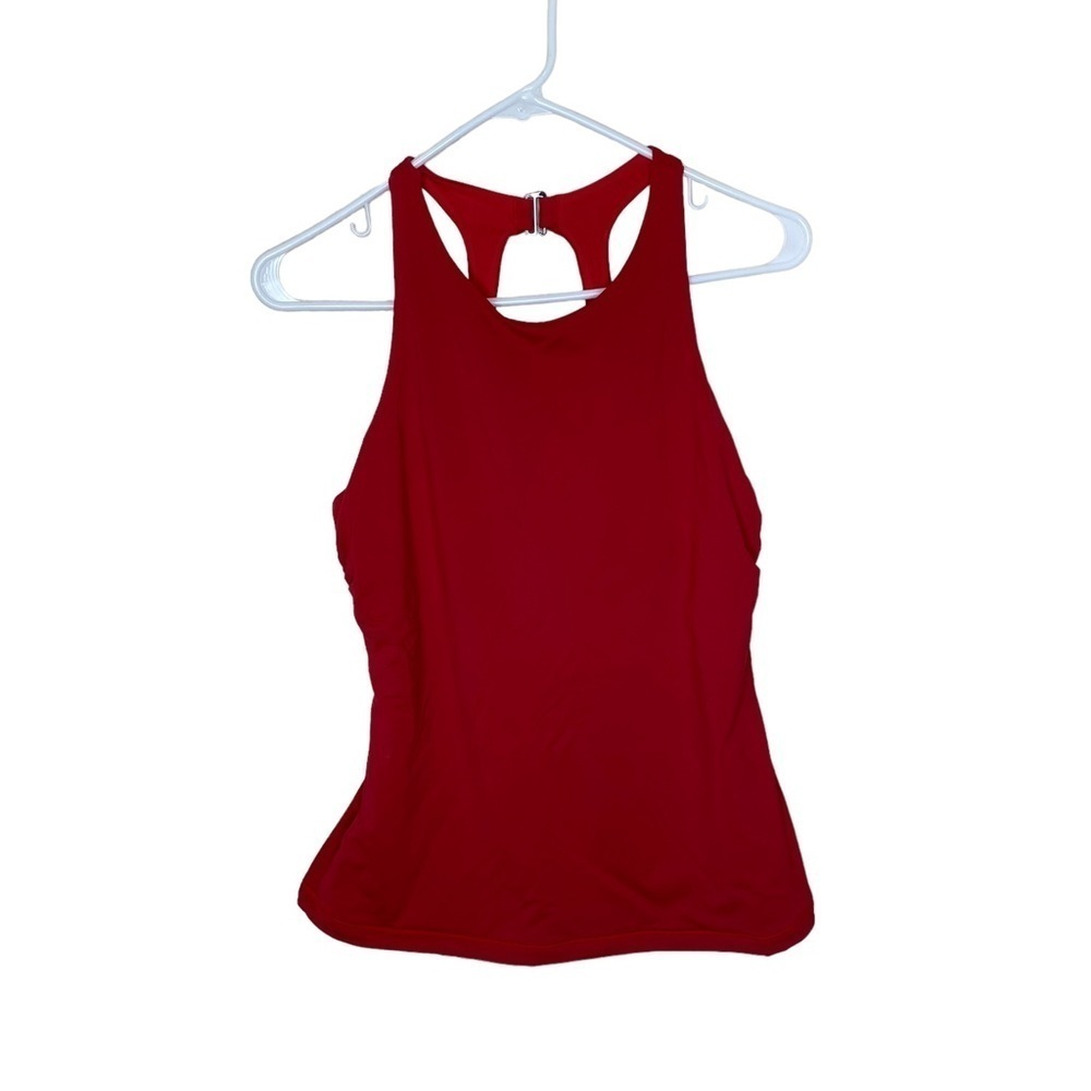 Athleta red open back swim tankini size 38 B/C. Underwire removed.